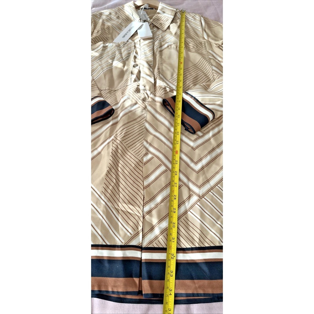 Veronica Beard Size 12 Pryce Striped Mini Shirtdress Silk Blend Stone Khaki Mult - Picture 15 of 15